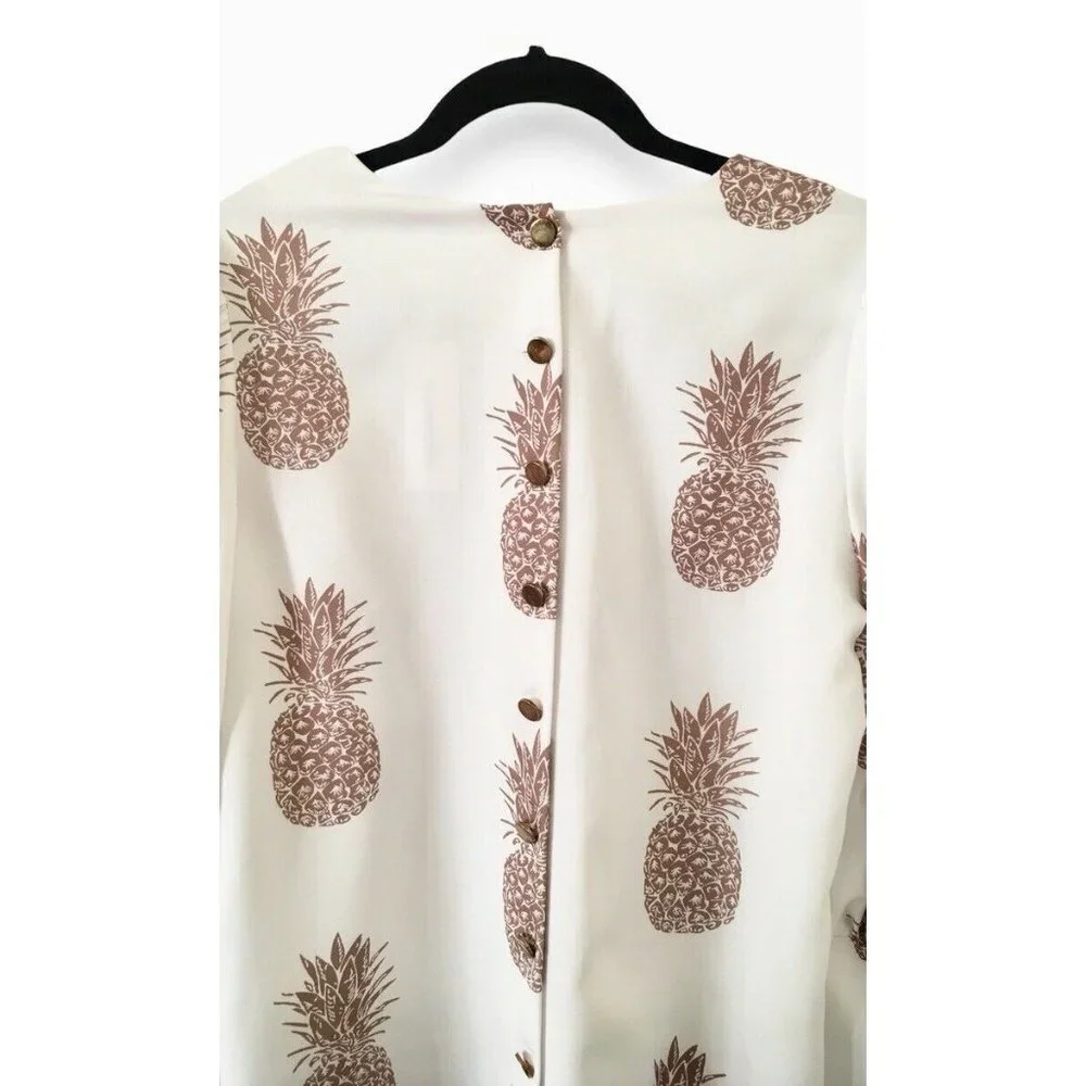 NWT CBR Chic Boutique Rose Pineapple Print BOHO Classic Couture Blouse Top - Picture 9 of 13